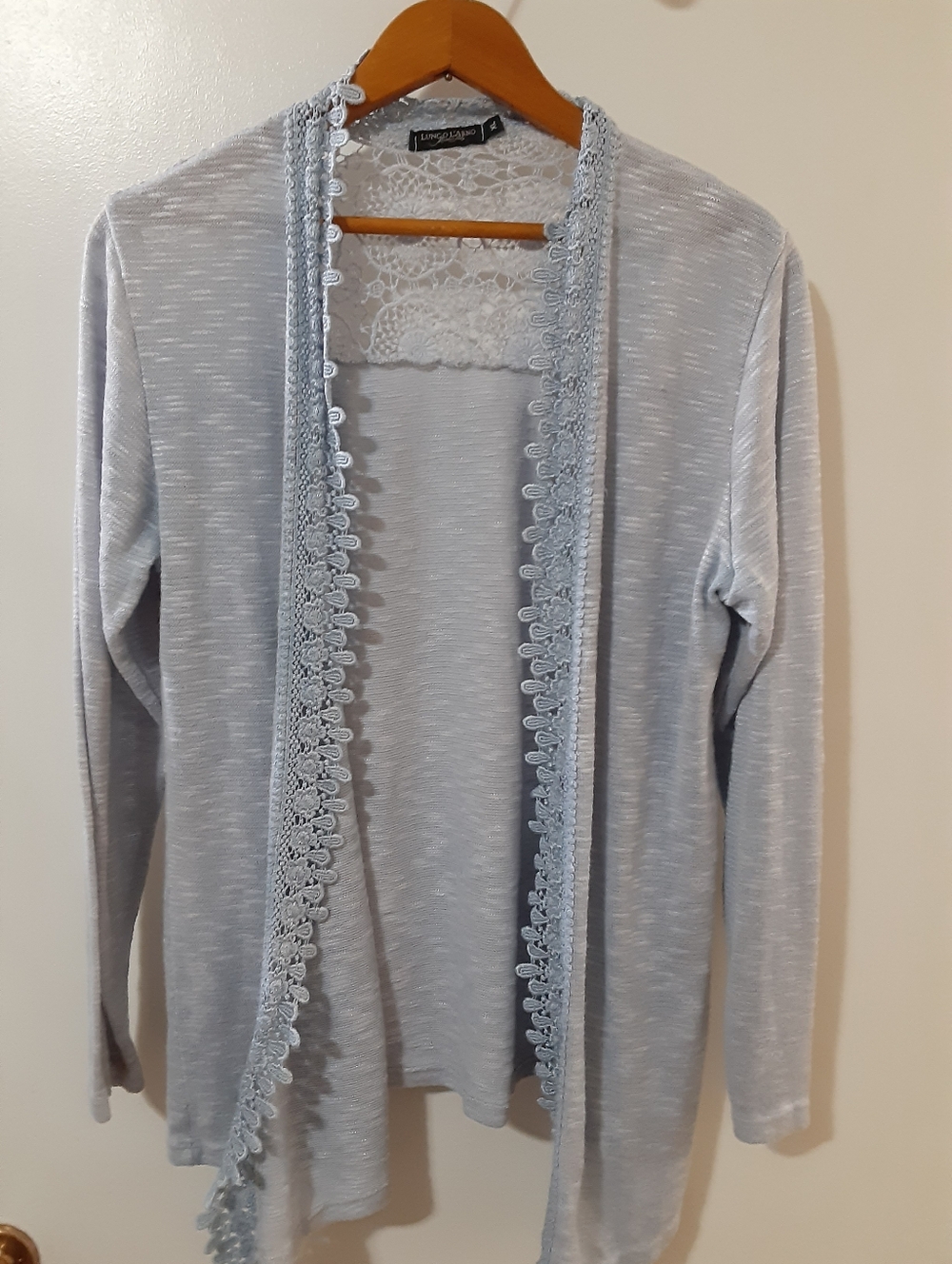 Lungo L'arno Made in Italy Lace Trim Cardigan Duster Romantic Boho Open Front L